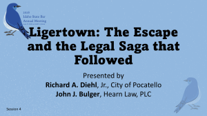 Image of 2026 Idaho State Bar Annual Meeting Logo and a mountain blue bird with text: Ligertown: The Escape and the Legal Saga that Followed Presented by Richard A. Diehl, Jr., City of Pocatello and John J. Bulger, Hearn Law, PLC; session 4
