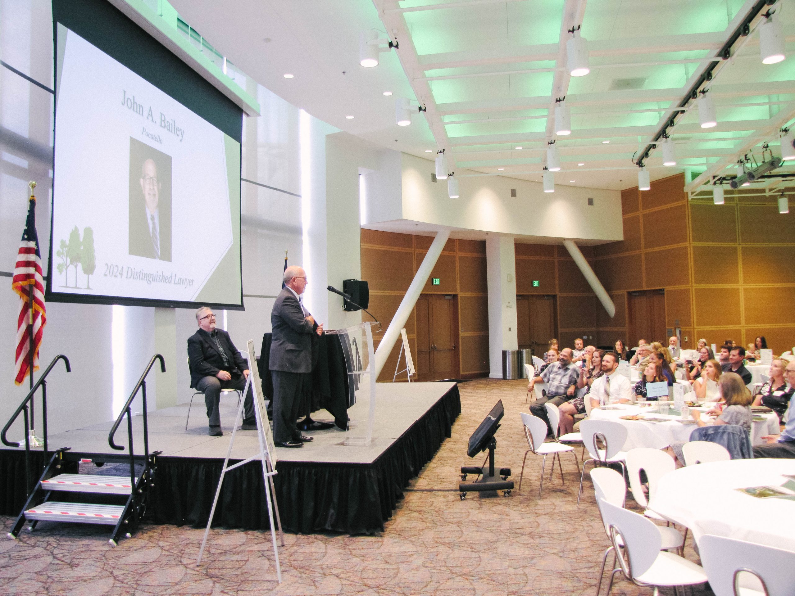 One of this year’s Distinguished Lawyer recipients, John Bailey, giving remarks after accepting his award. 