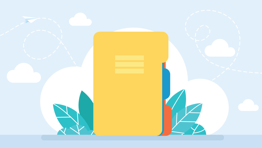 colorful file folders with sky in the background