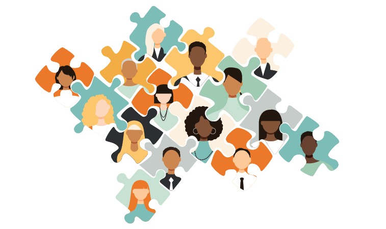 puzzle pieces with cartoon images of different looking people