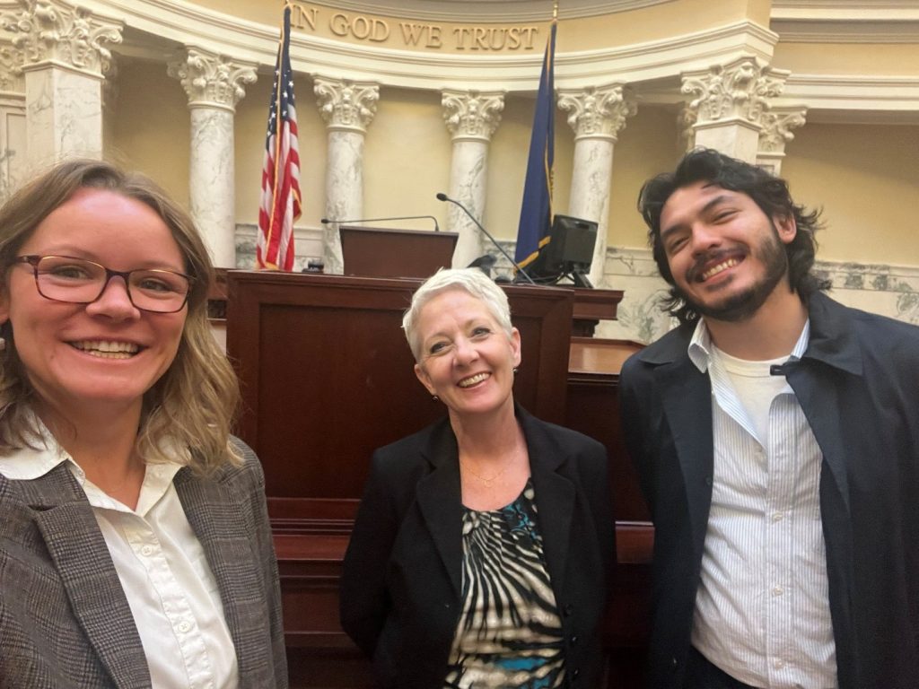 Youth in Government State Conference, 2026. Pictured: Madison Hillery (law clerk); Judge Lorello; Alejandro Basulto (law clerk).