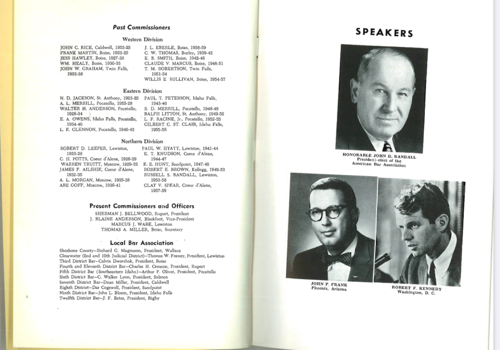 scan of page with past commissioners and a photo that included RFK, a speaker for the event