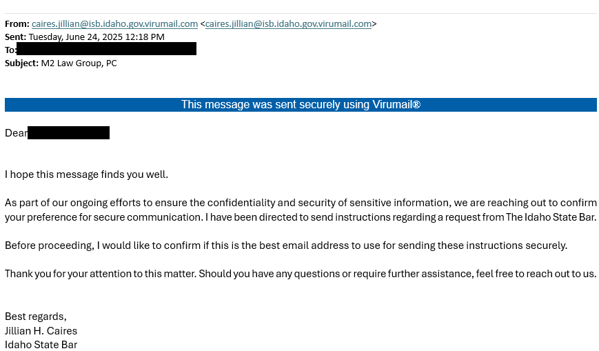Screenshot of an example of a phishing email in which the sender is attempting to gather information regarding communication preferences