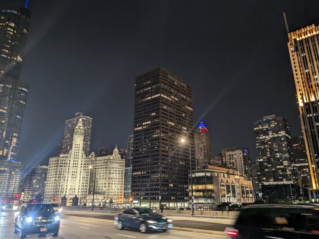 Chicago skyline at night.