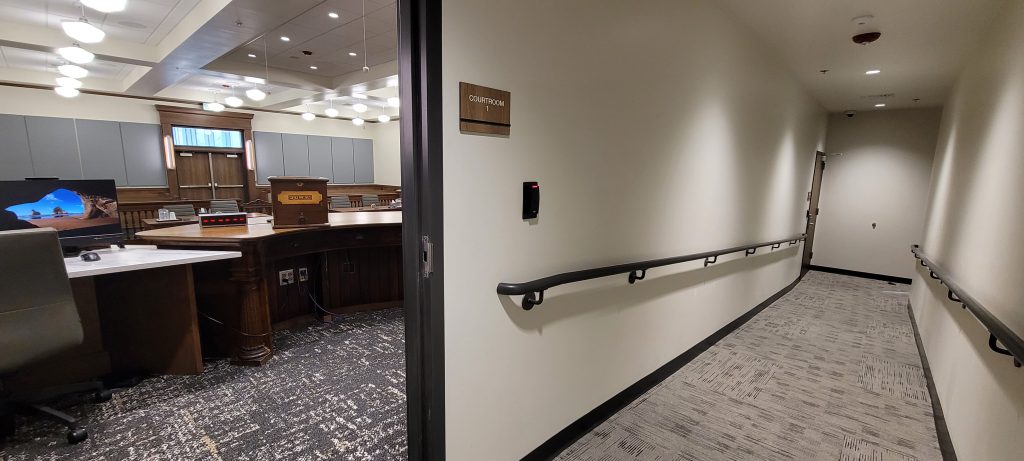 new ramp behind courthouse in courtroom