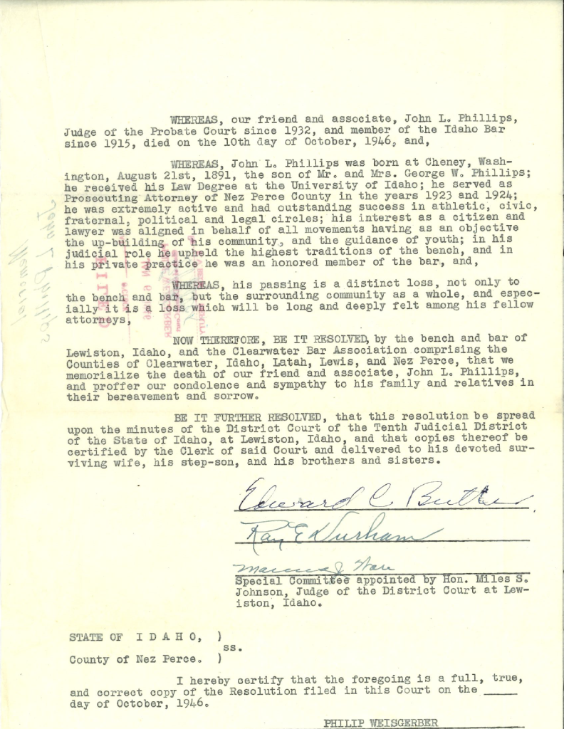 text describing the passing of John Phillips on court records