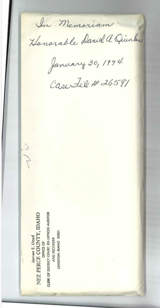 envelope with text Inset: Daniel A. Quinlan, 1918 – 1973.