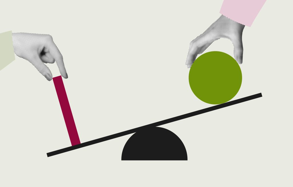 Balance and imbalance concept, symbolizing judgment and decision-making. Negotiation, and struggle
