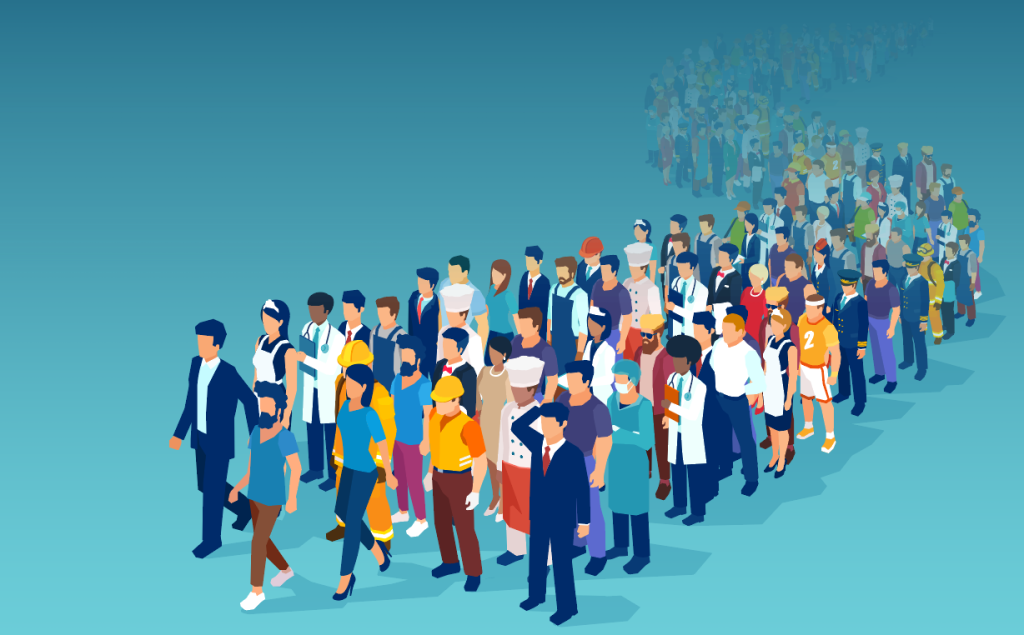 group of people dressed in different uniforms for different professions